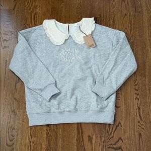 Sunday Edition Gray Crew Neck with Lace Collar MAKE TODAY A GOOD DAY medium